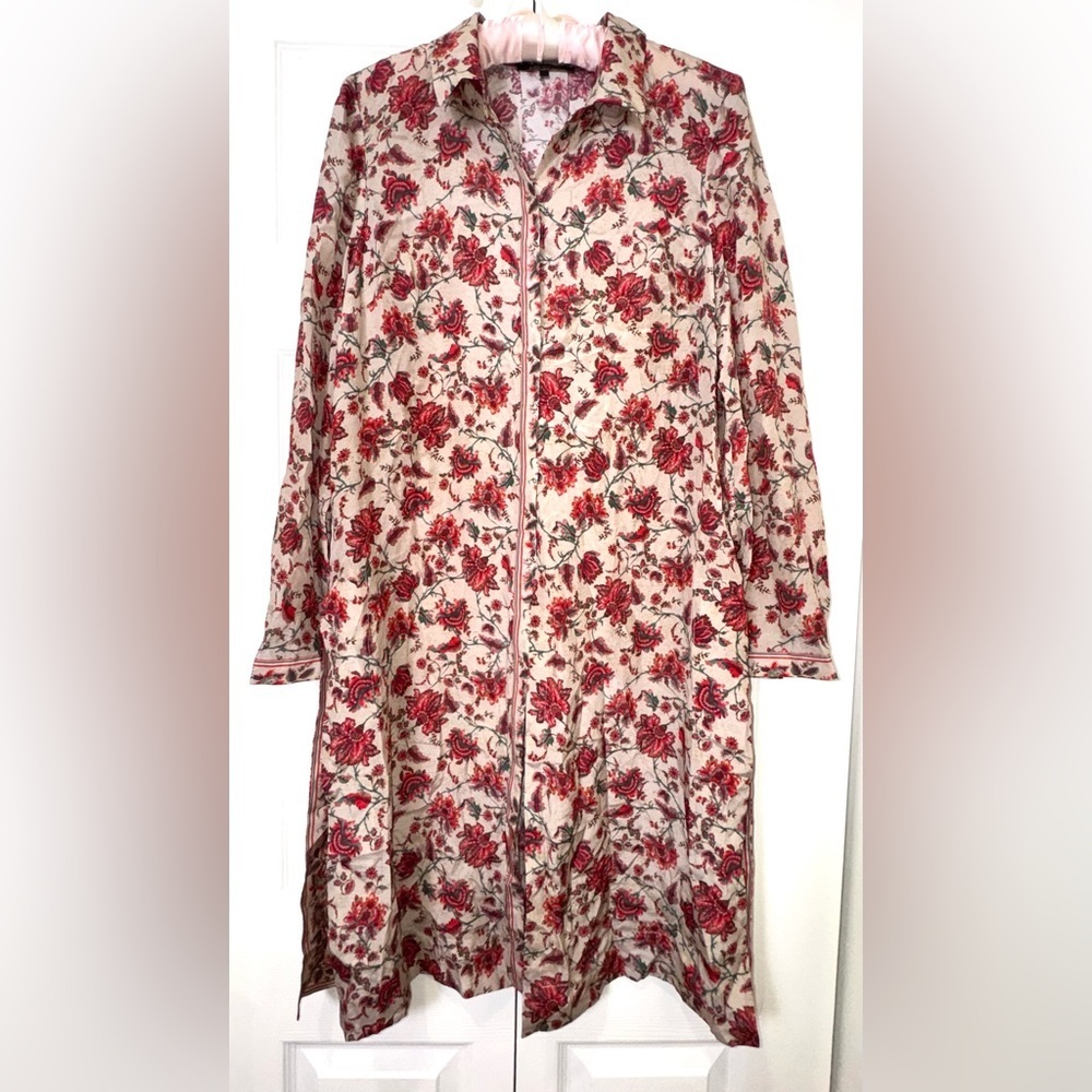 Kobi Halperin Silk Floral Long Tunic Blouse High Slit Button Front Size S